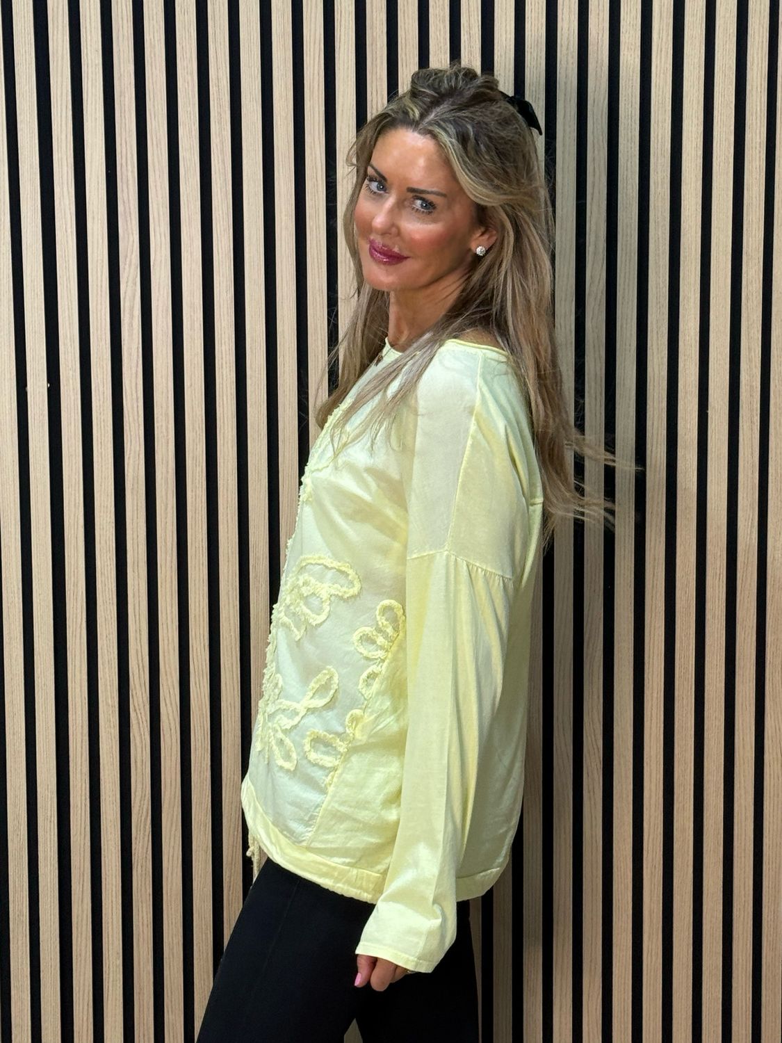 Embroidered Cotton Drawstring Top - Yellow