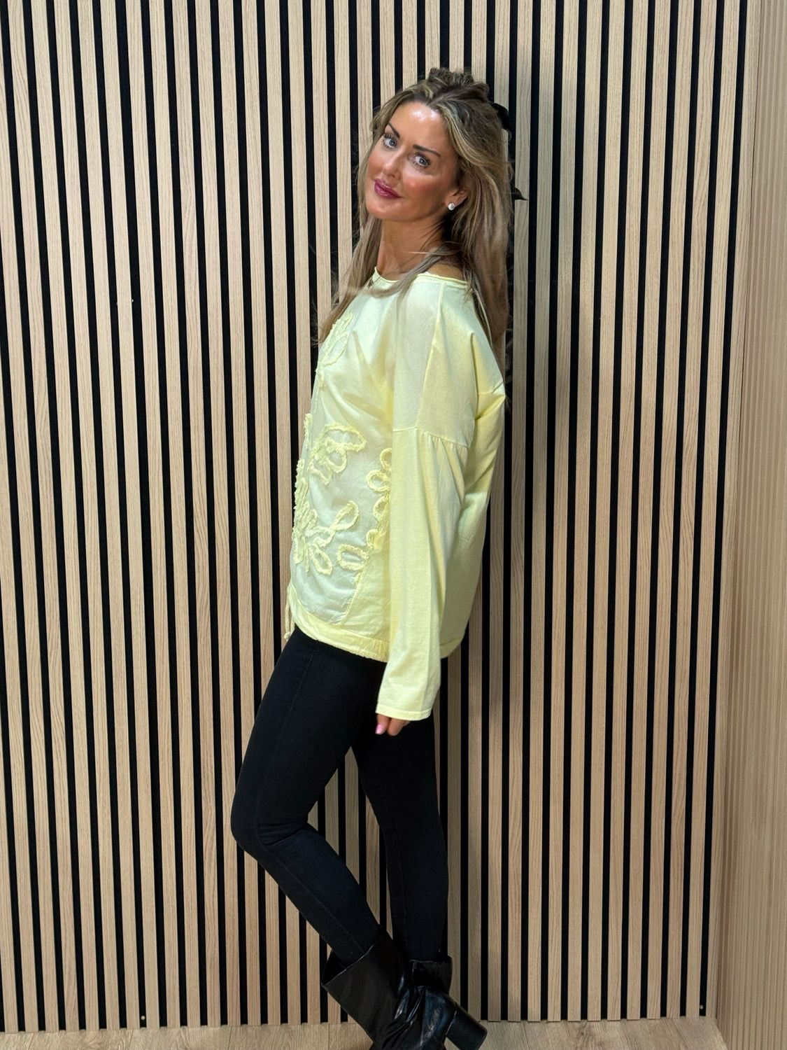 Embroidered Cotton Drawstring Top - Yellow