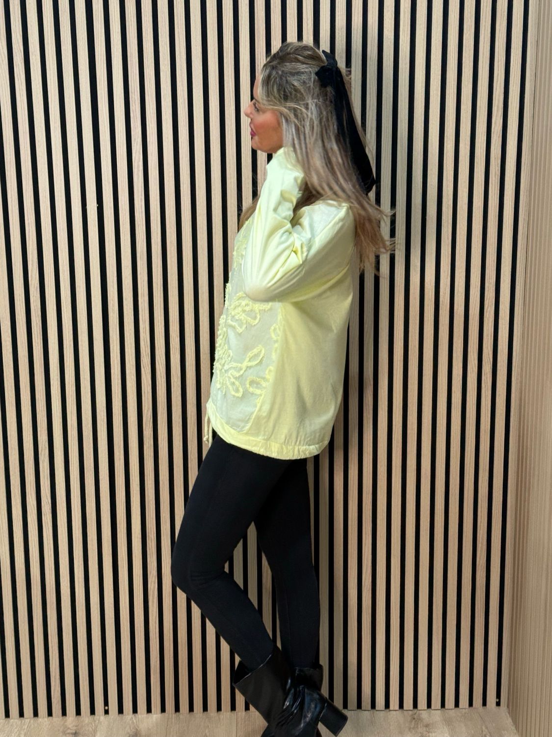 Embroidered Cotton Drawstring Top - Yellow