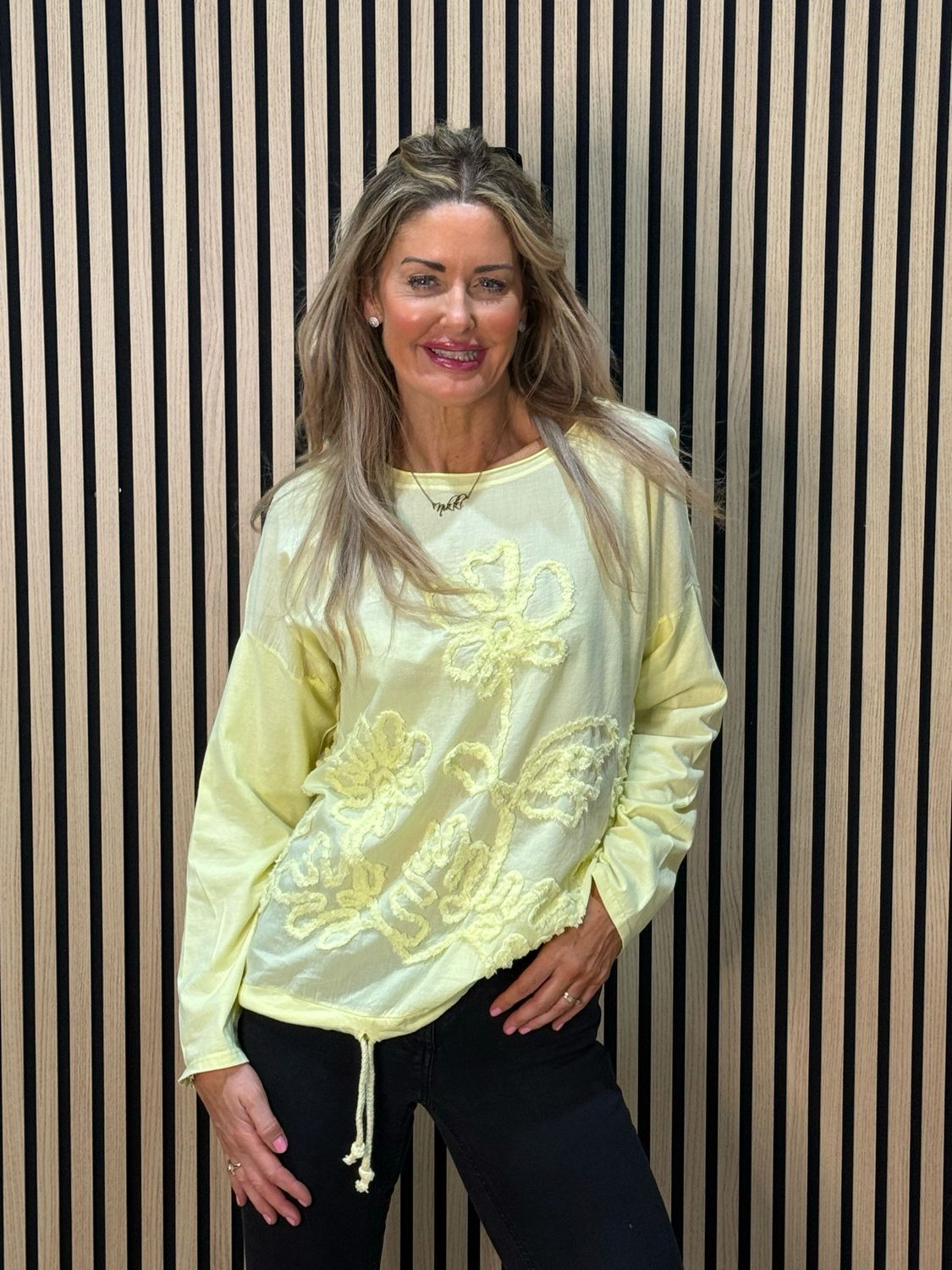 Embroidered Cotton Drawstring Top - Yellow