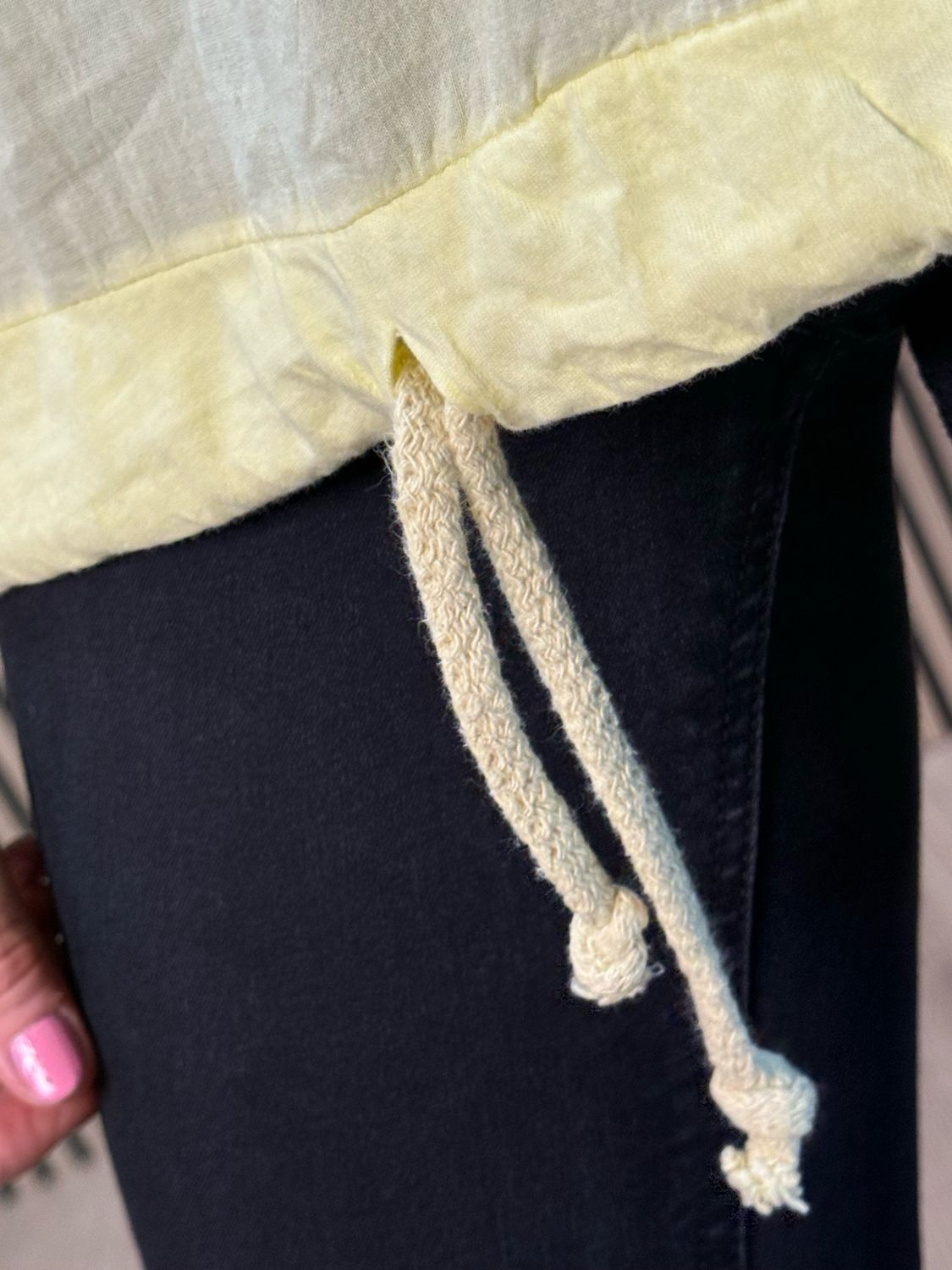 Embroidered Cotton Drawstring Top - Yellow