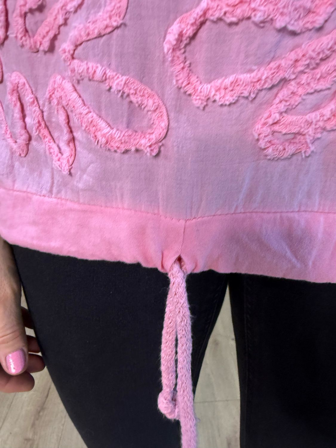 Embroidered Cotton Drawstring Top - Pink