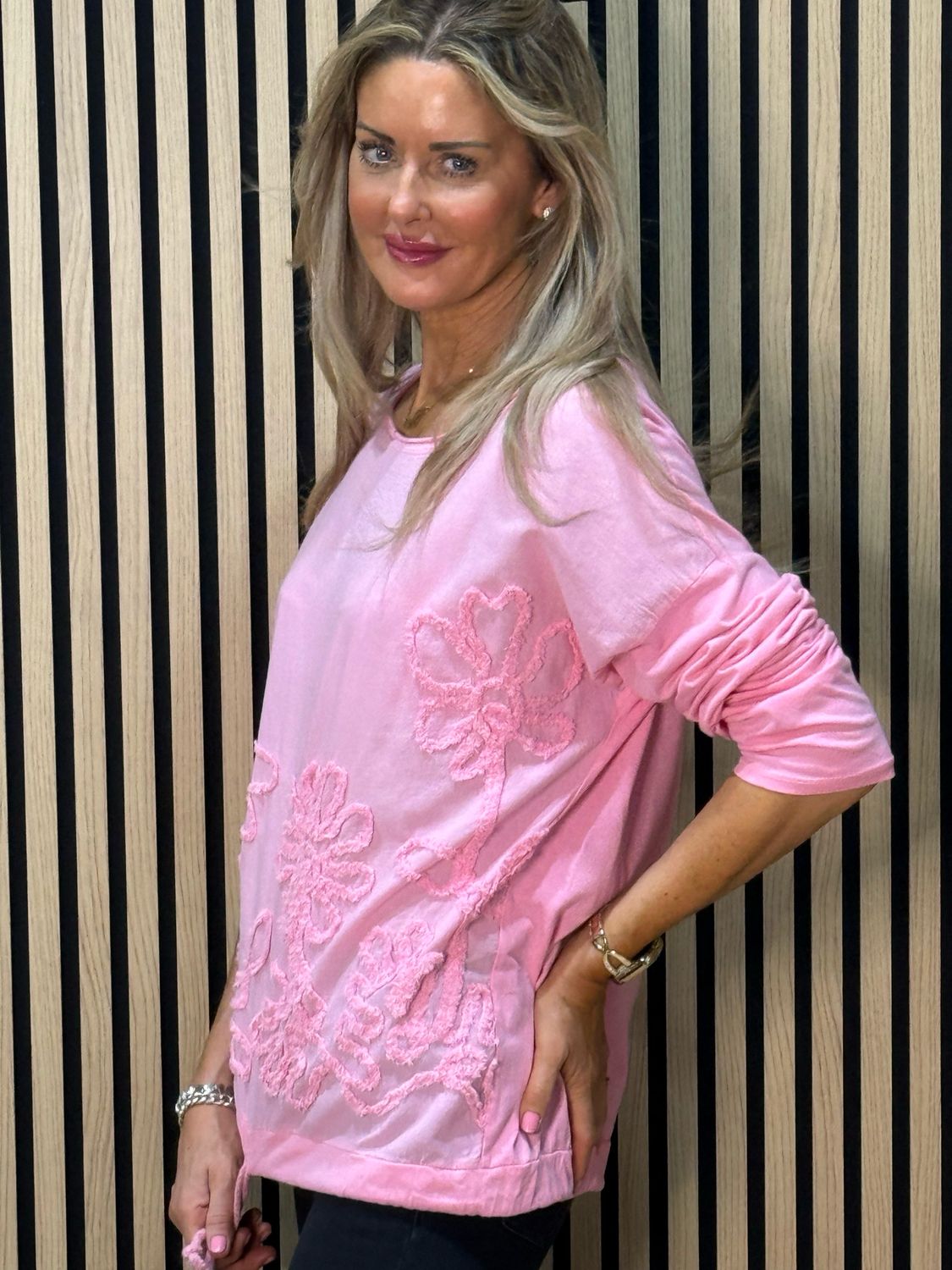 Embroidered Cotton Drawstring Top - Pink