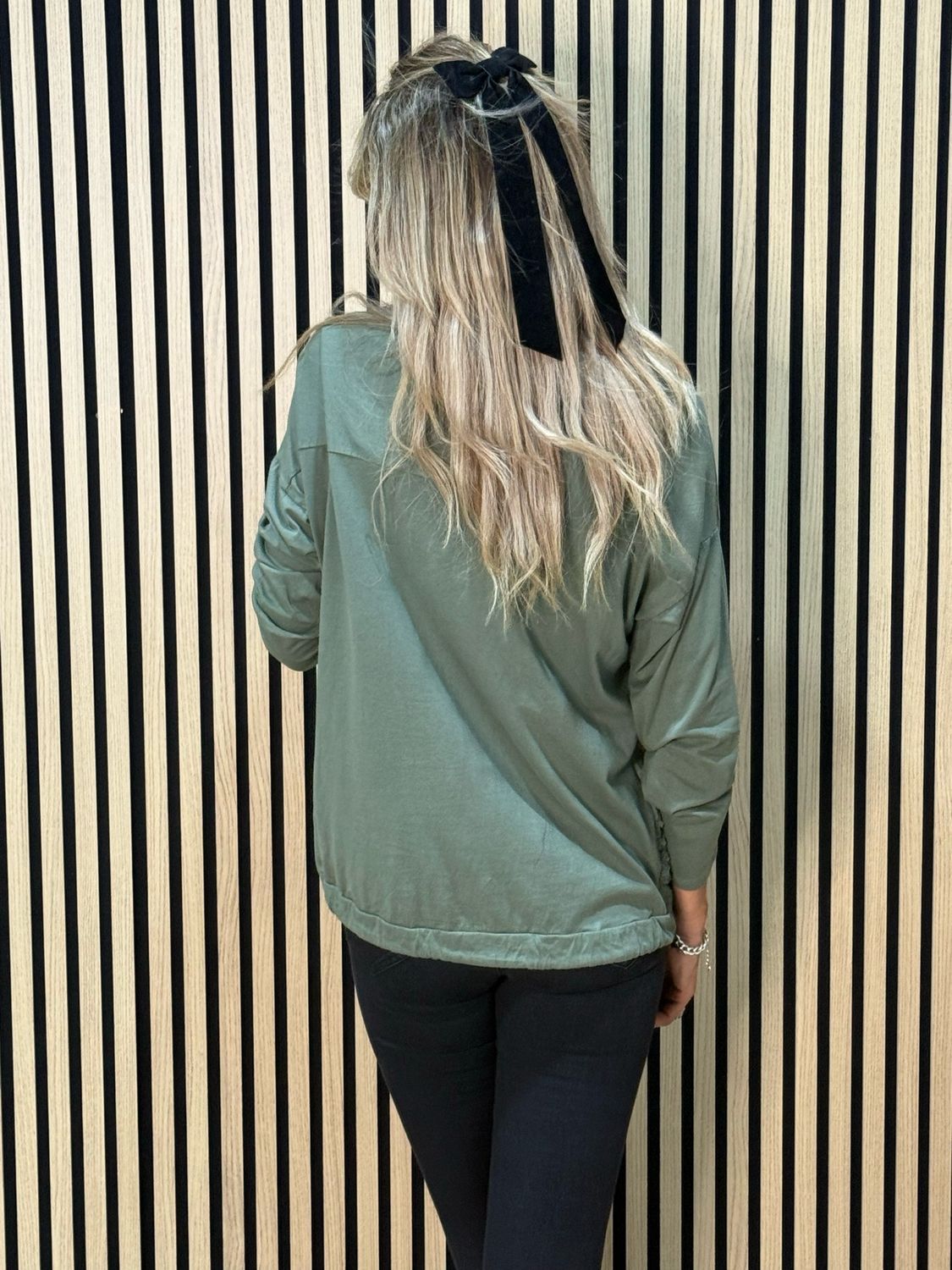 Embroidered Cotton Drawstring Top - Khaki