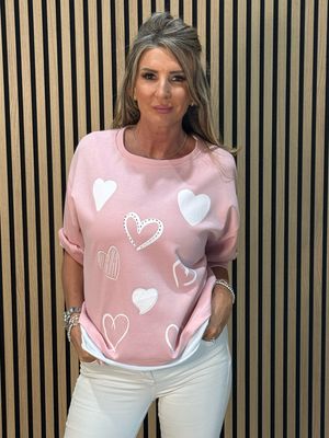 Heart Print Oversized Top - Pink