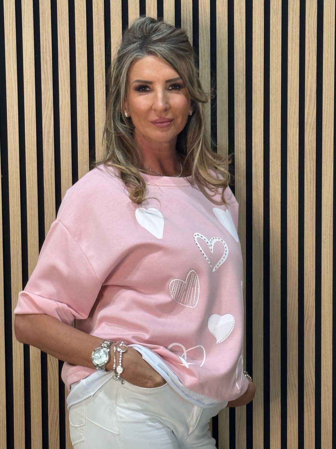 Heart Print Oversized Top - Pink