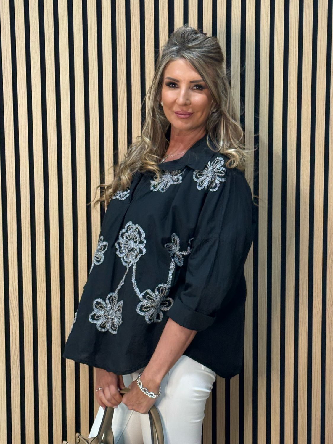 Embroidered Cotton Shirt - Black