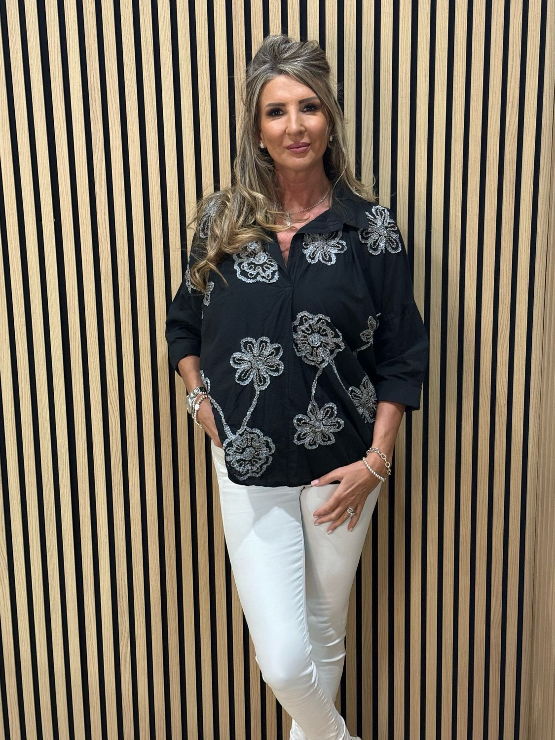 Embroidered Cotton Shirt - Black