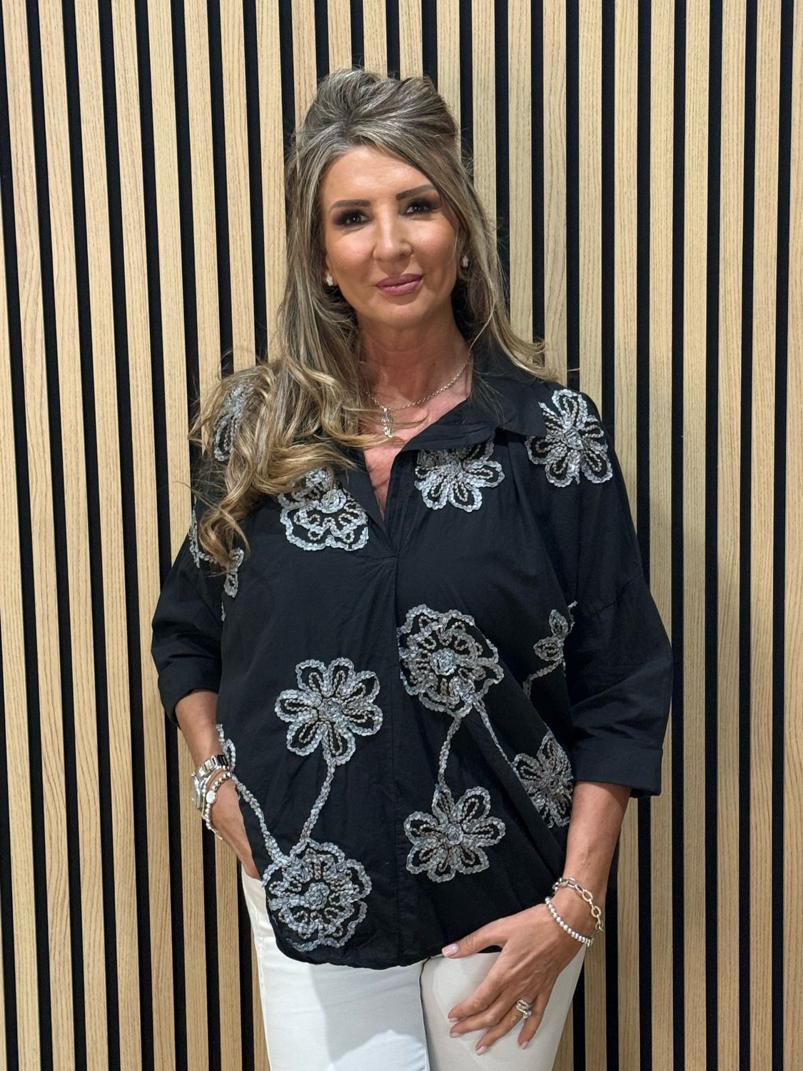 Embroidered Cotton Shirt - Black