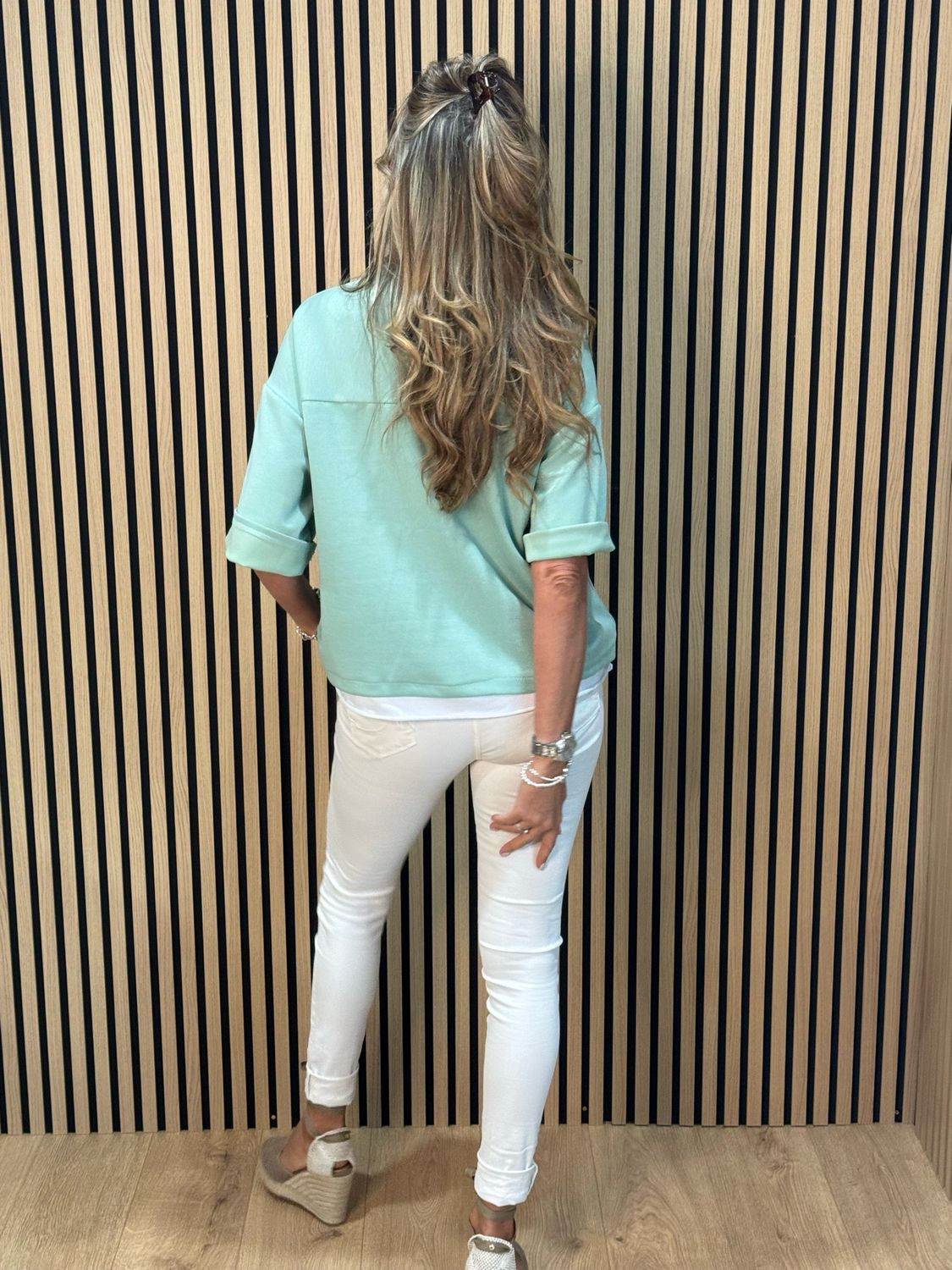 Heart Print Oversized Top - Mint