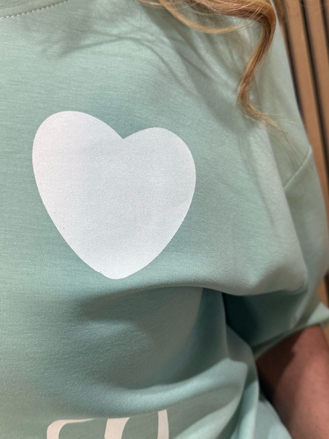 Heart Print Oversized Top - Mint