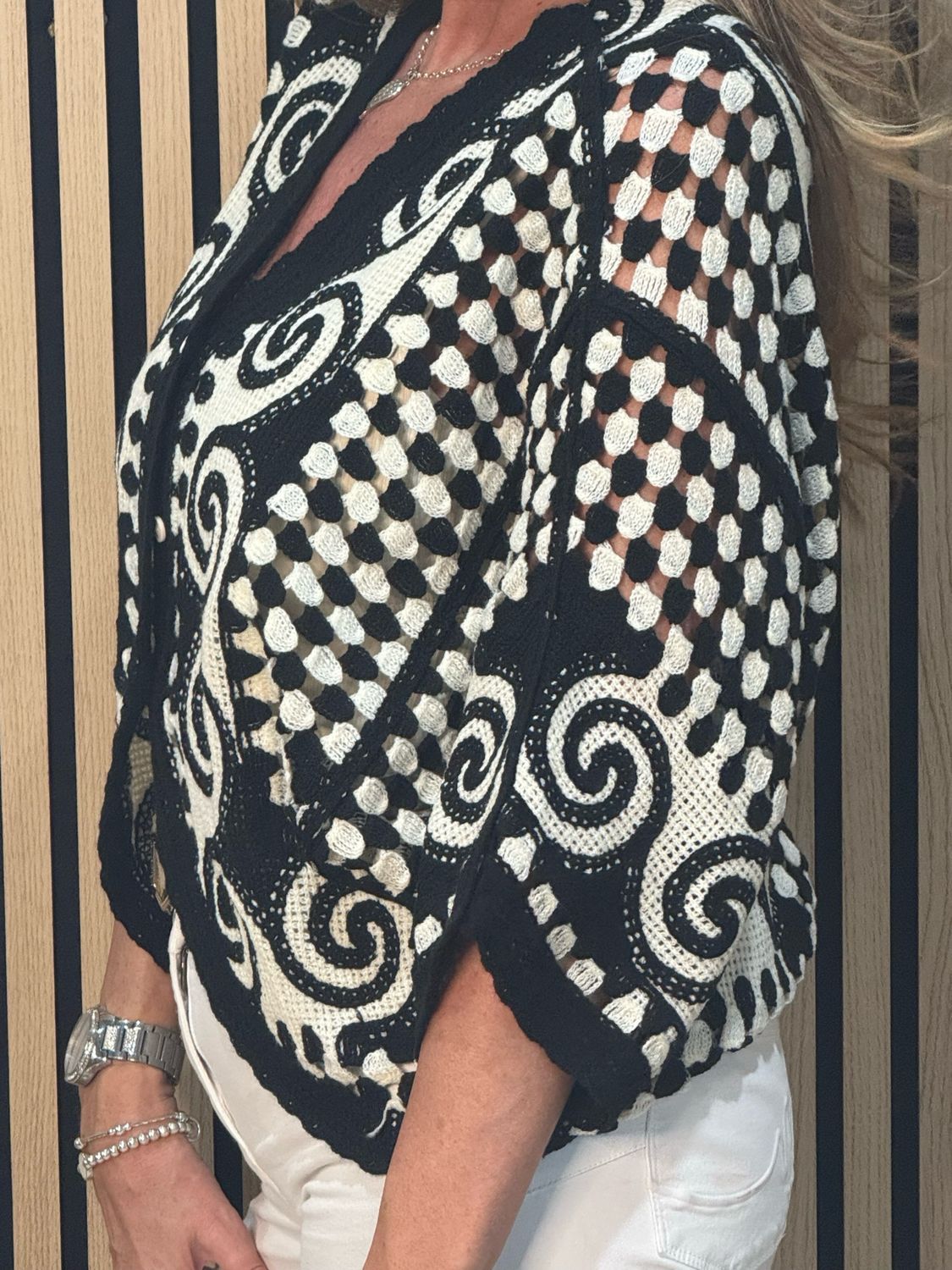 Luna Swirl Crochet Top - Black/White