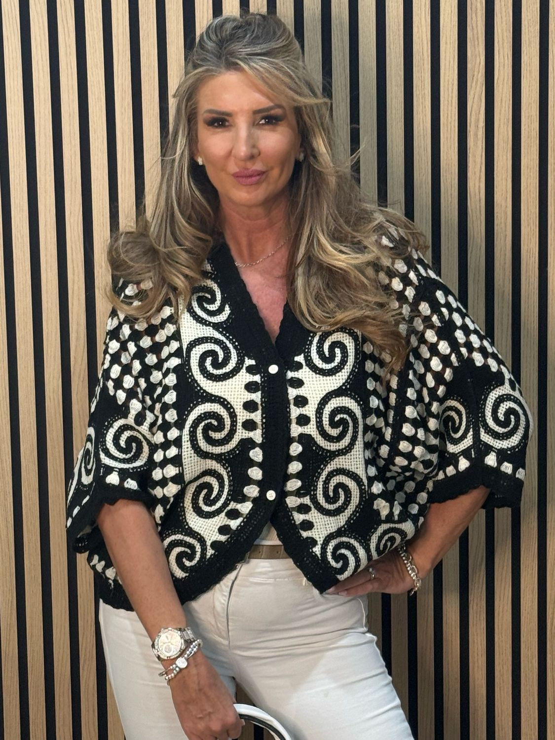 Luna Swirl Crochet Top - Black/White