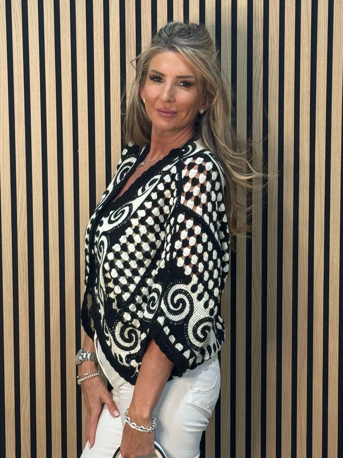 Luna Swirl Crochet Top - Black/White