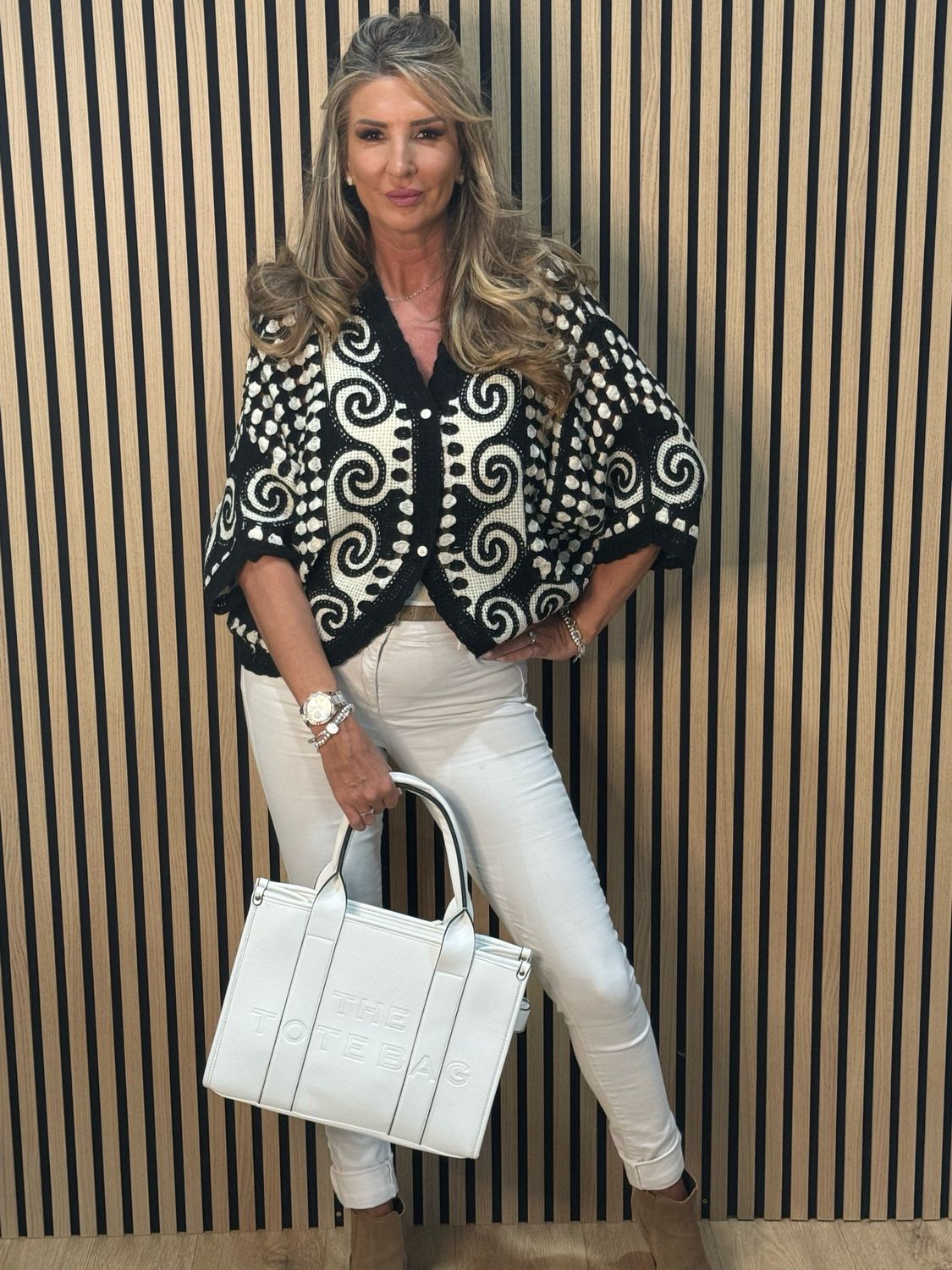 Luna Swirl Crochet Top - Black/White