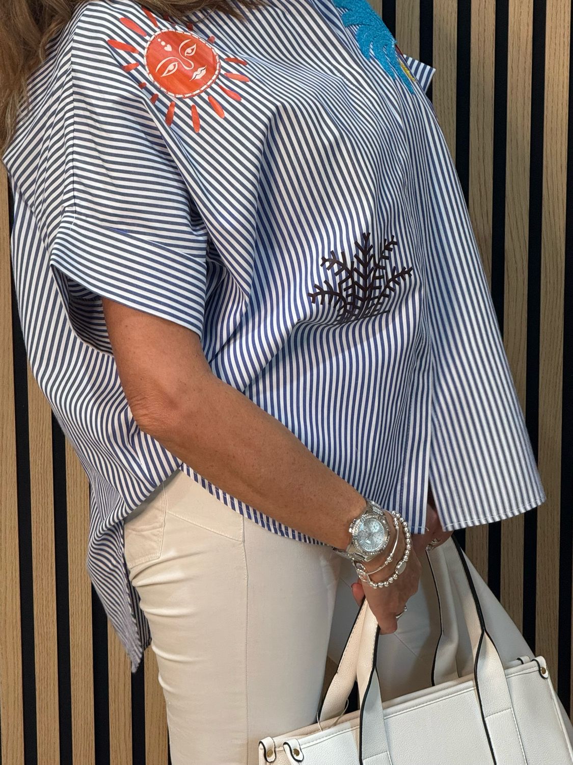 Sorrento Palm Stripe Shirt - Blue/White