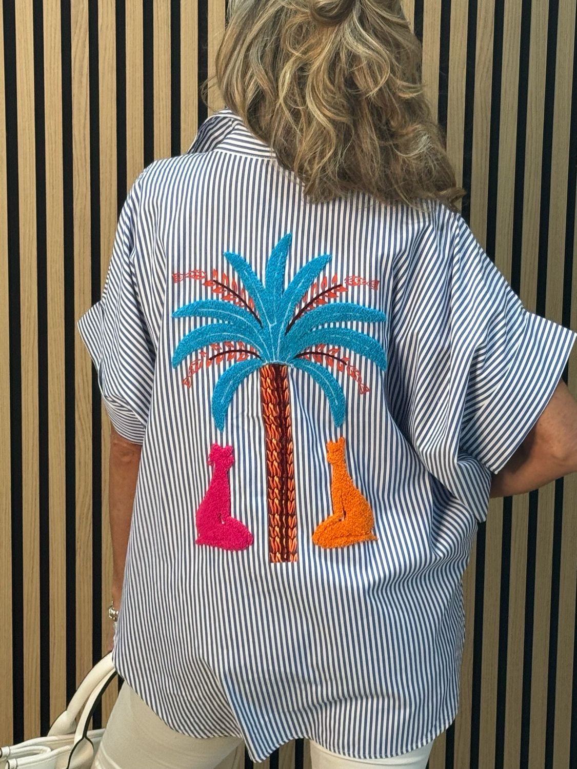 Sorrento Palm Stripe Shirt - Blue/White