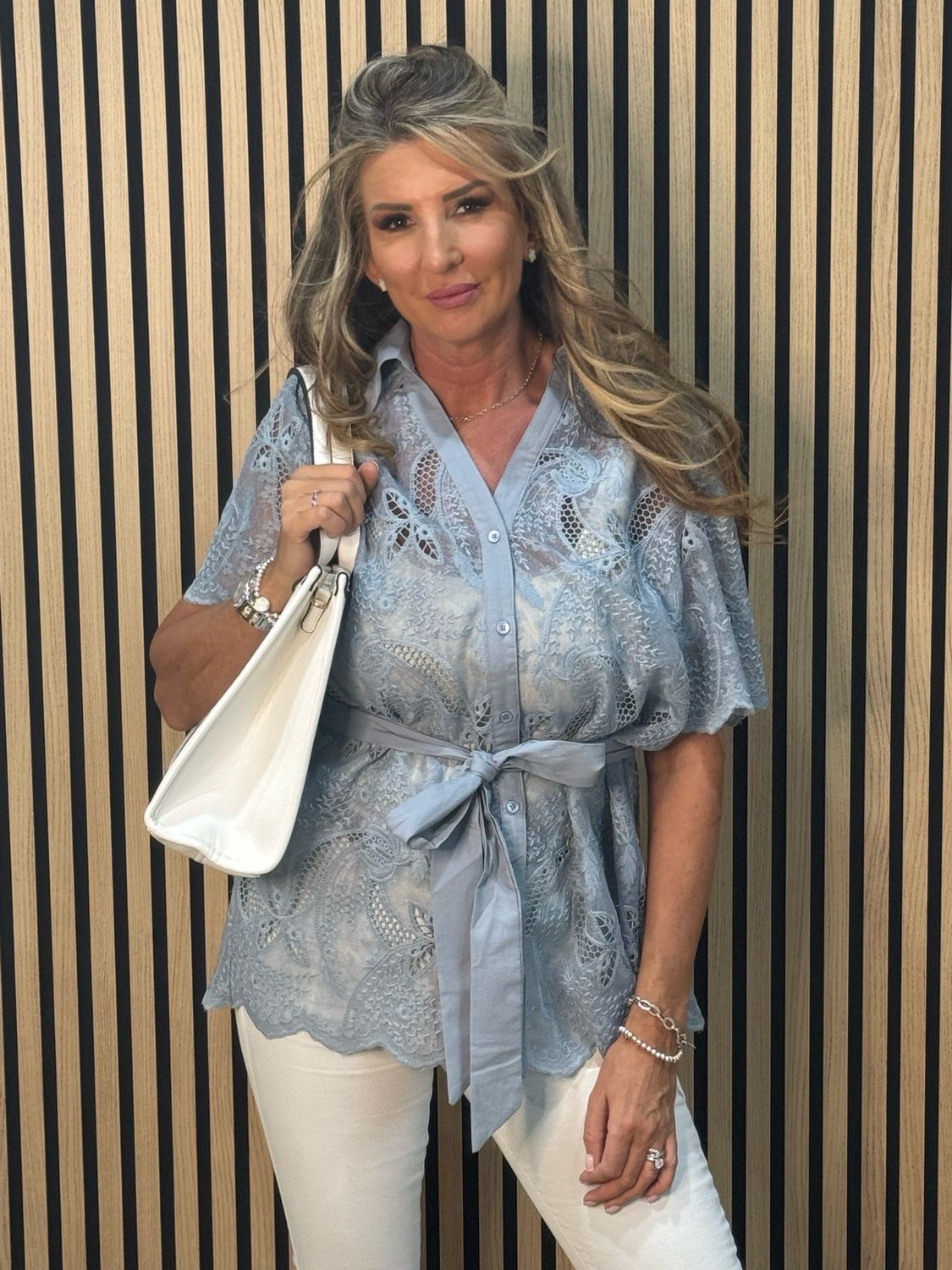 Celeste Waist Tie Blouse - Blue