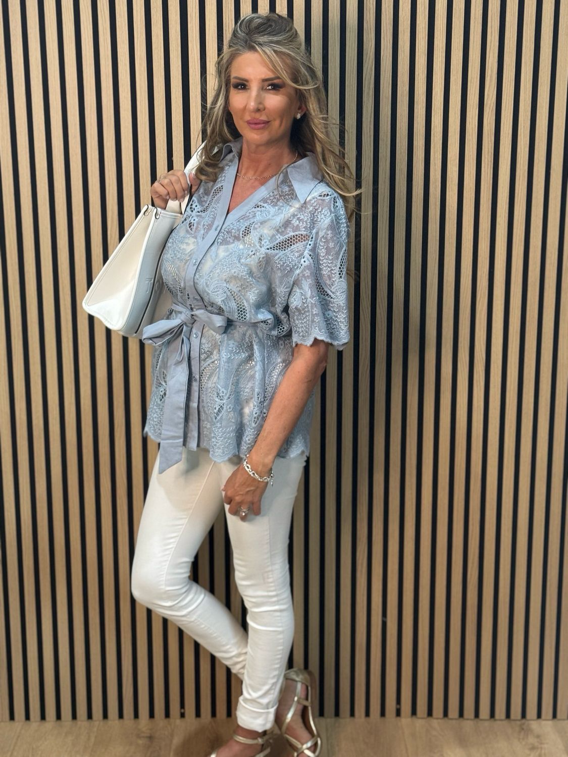 Celeste Waist Tie Blouse - Blue