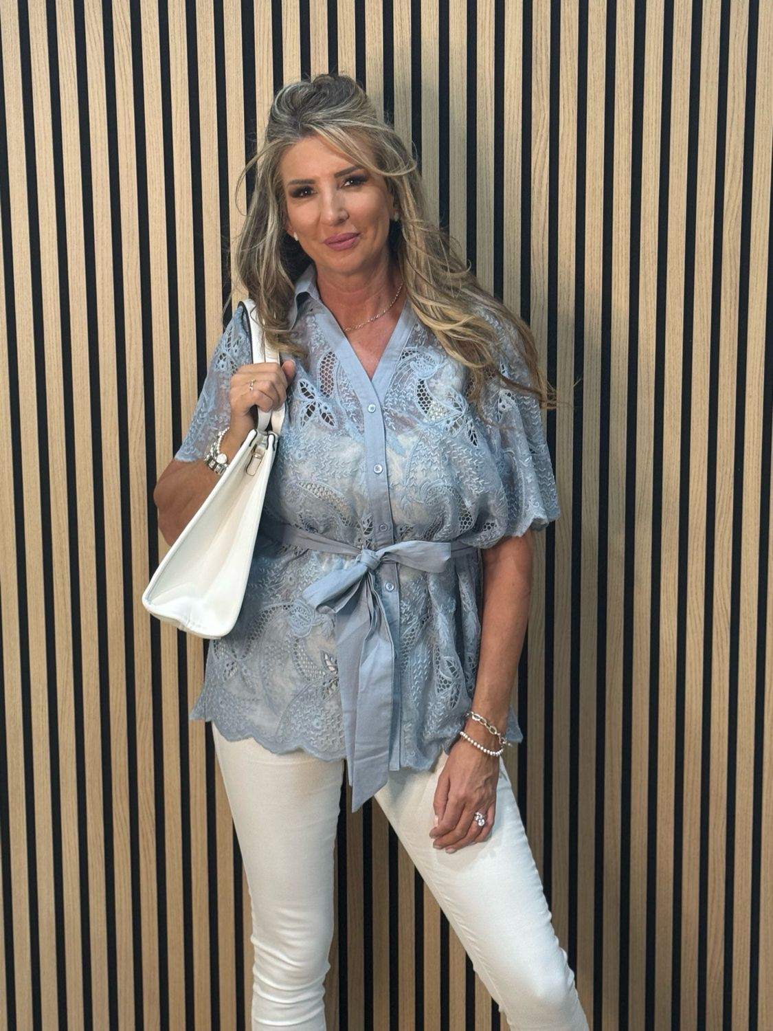 Celeste Waist Tie Blouse - Blue