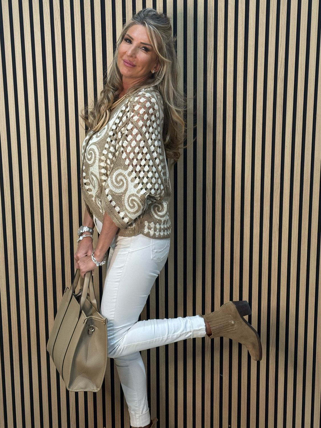 Luna Swirl Crochet Top - Taupe/Beige