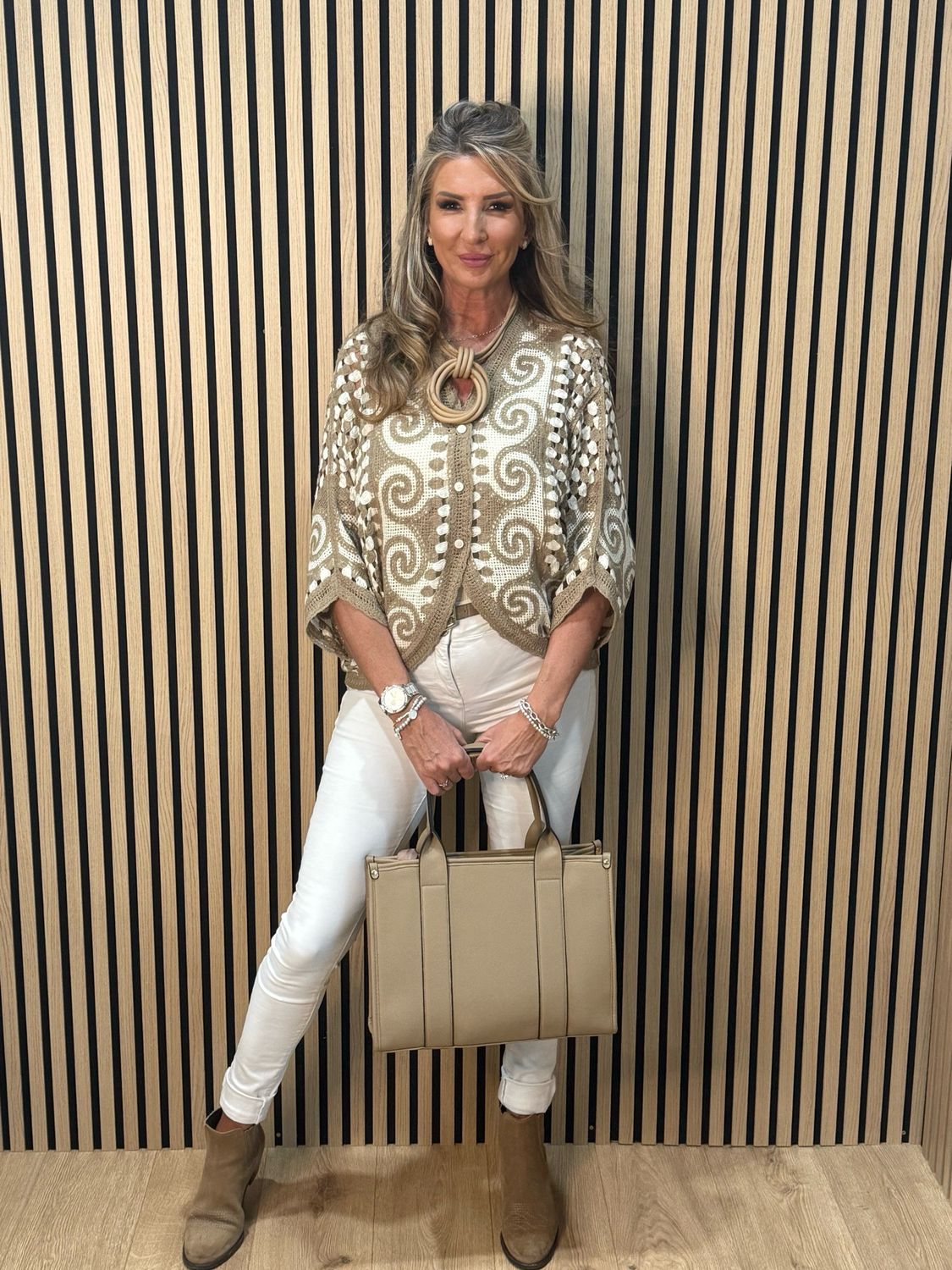 Luna Swirl Crochet Top - Taupe/Beige