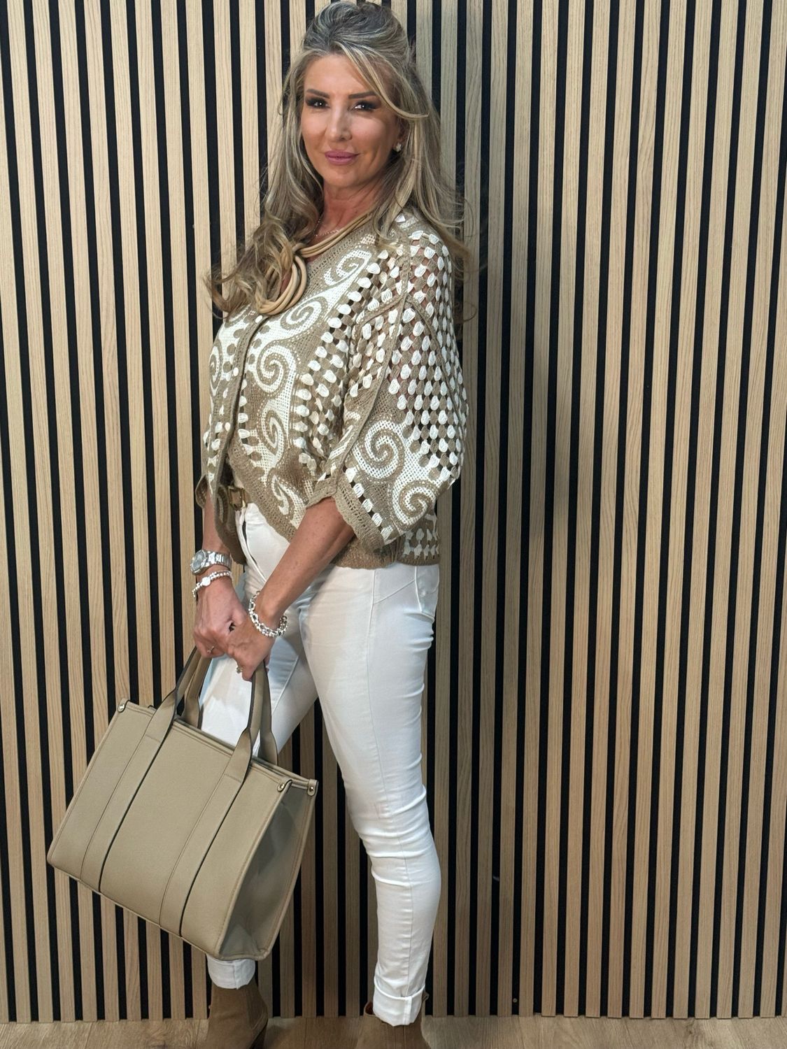 Luna Swirl Crochet Top - Taupe/Beige