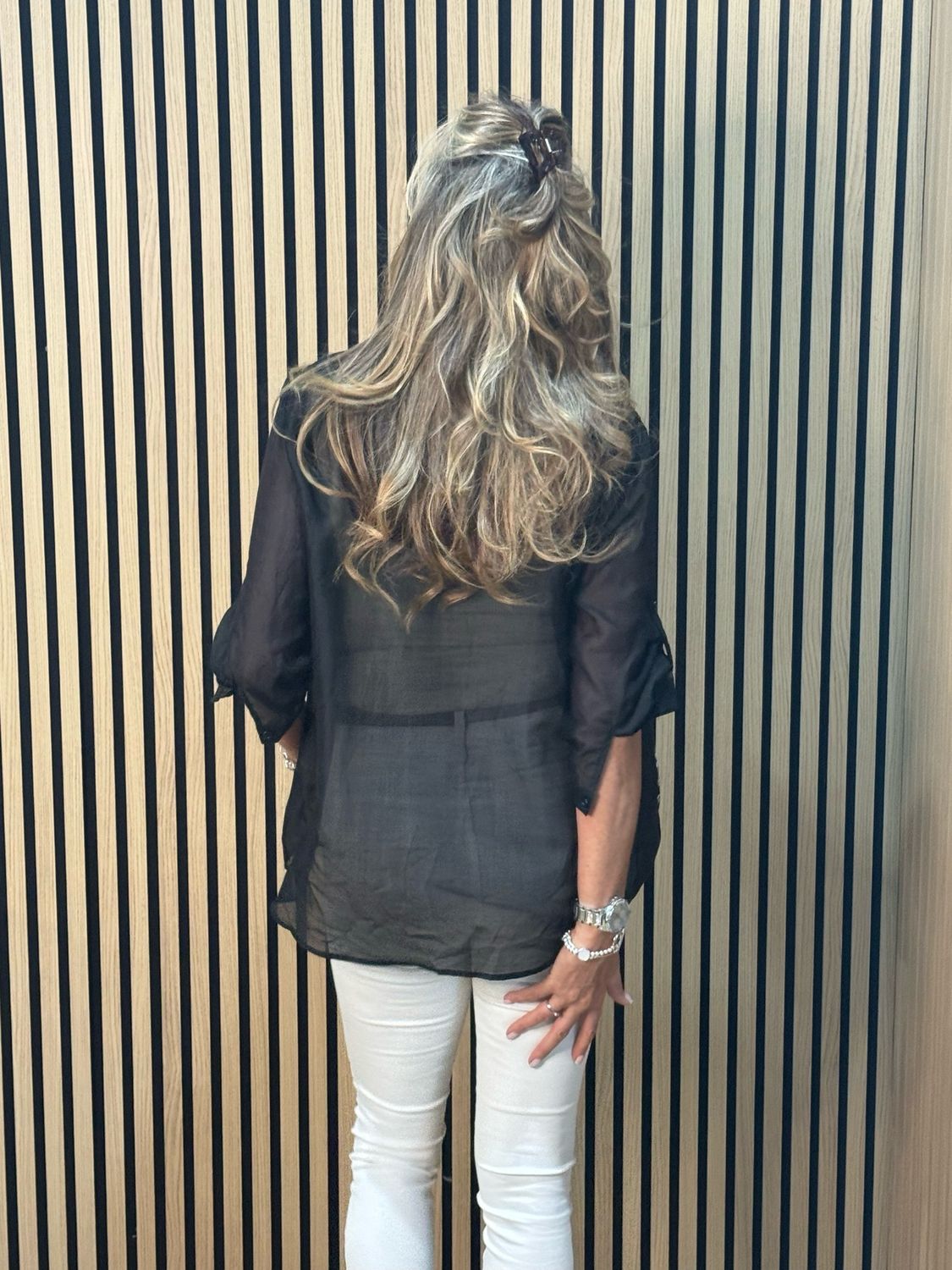 Embroidered Sheer Floral Shirt - Black