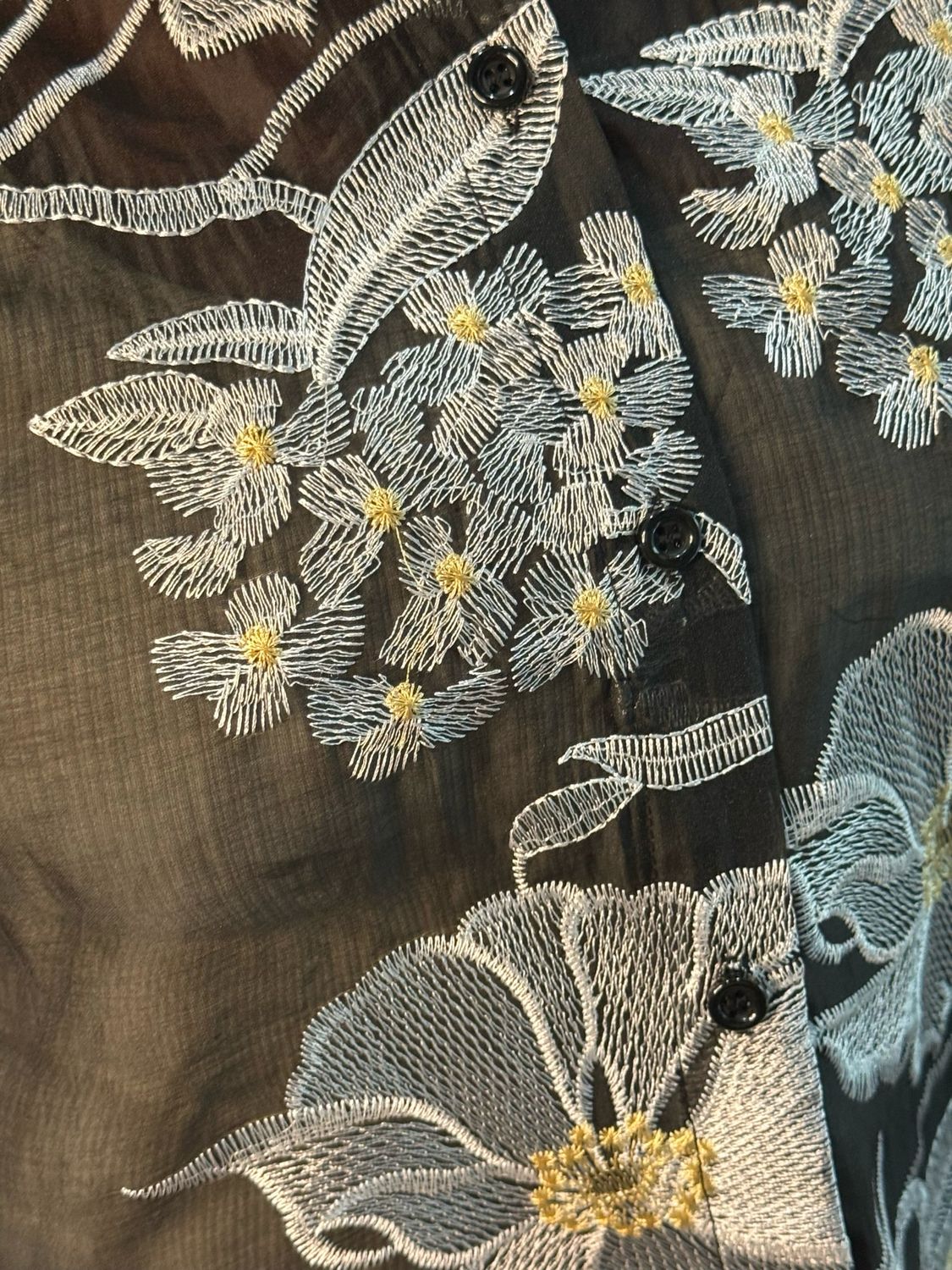 Embroidered Sheer Floral Shirt - Black