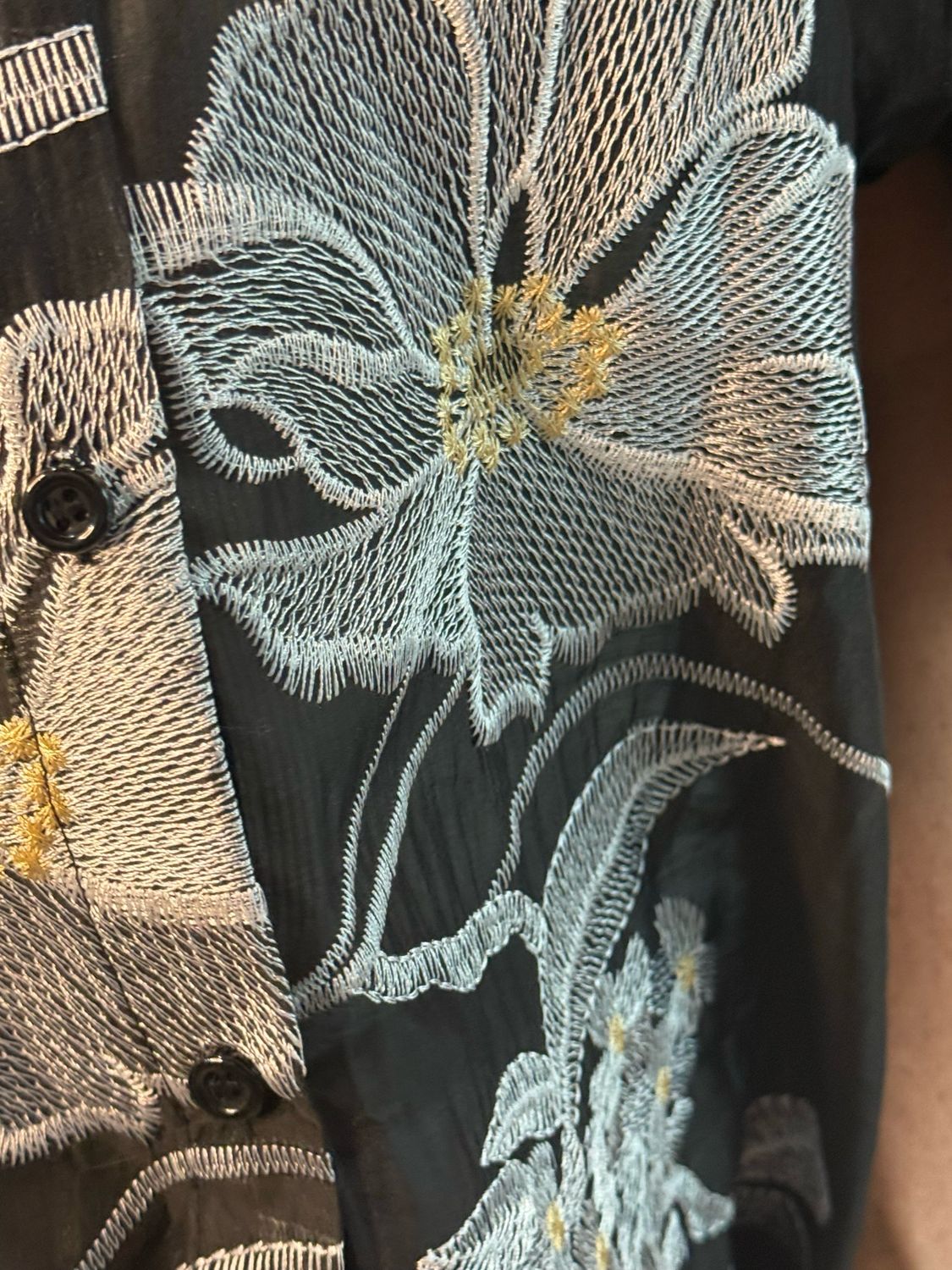 Embroidered Sheer Floral Shirt - Black