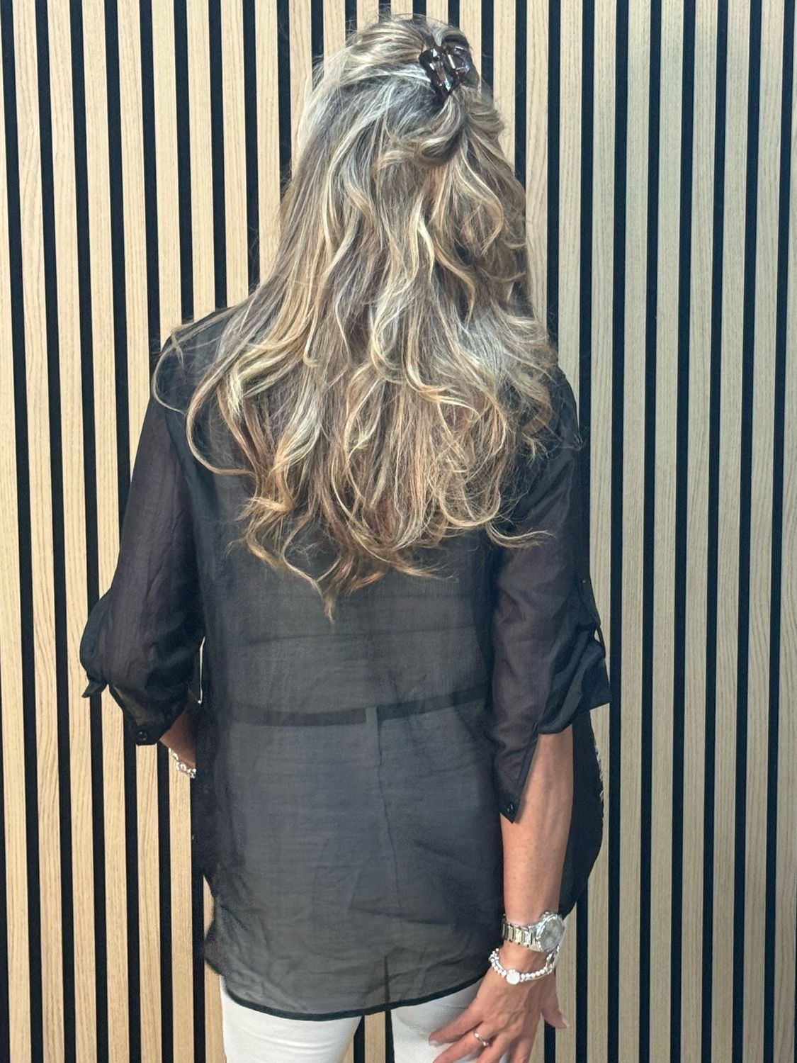 Embroidered Sheer Floral Shirt - Black