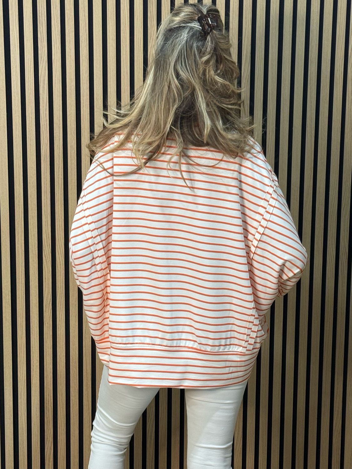 Oversized Cotton Stripe Top - White/Orange