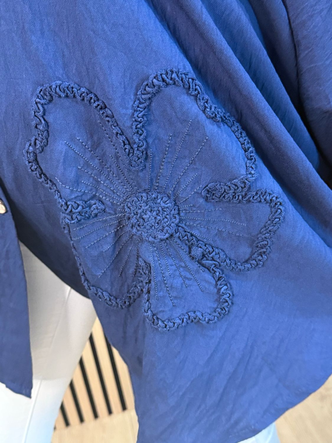 Oversized Floral Shirt Dress - Navy