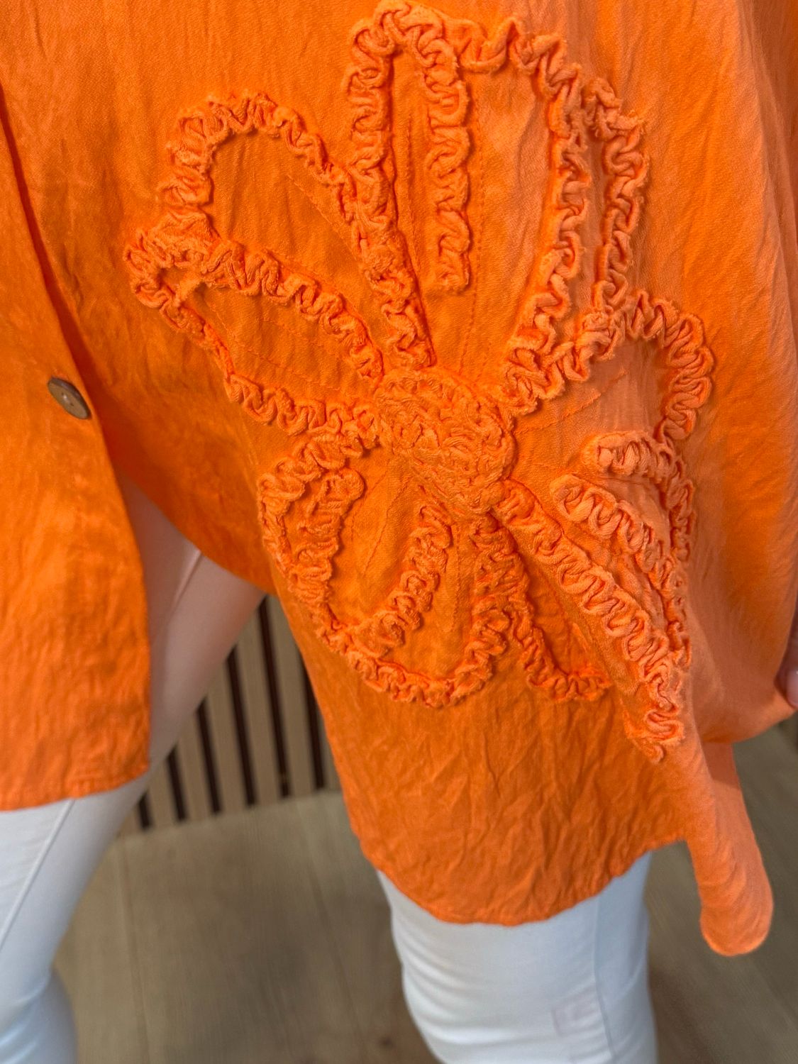 Oversized Floral Shirt Dress - Orange
