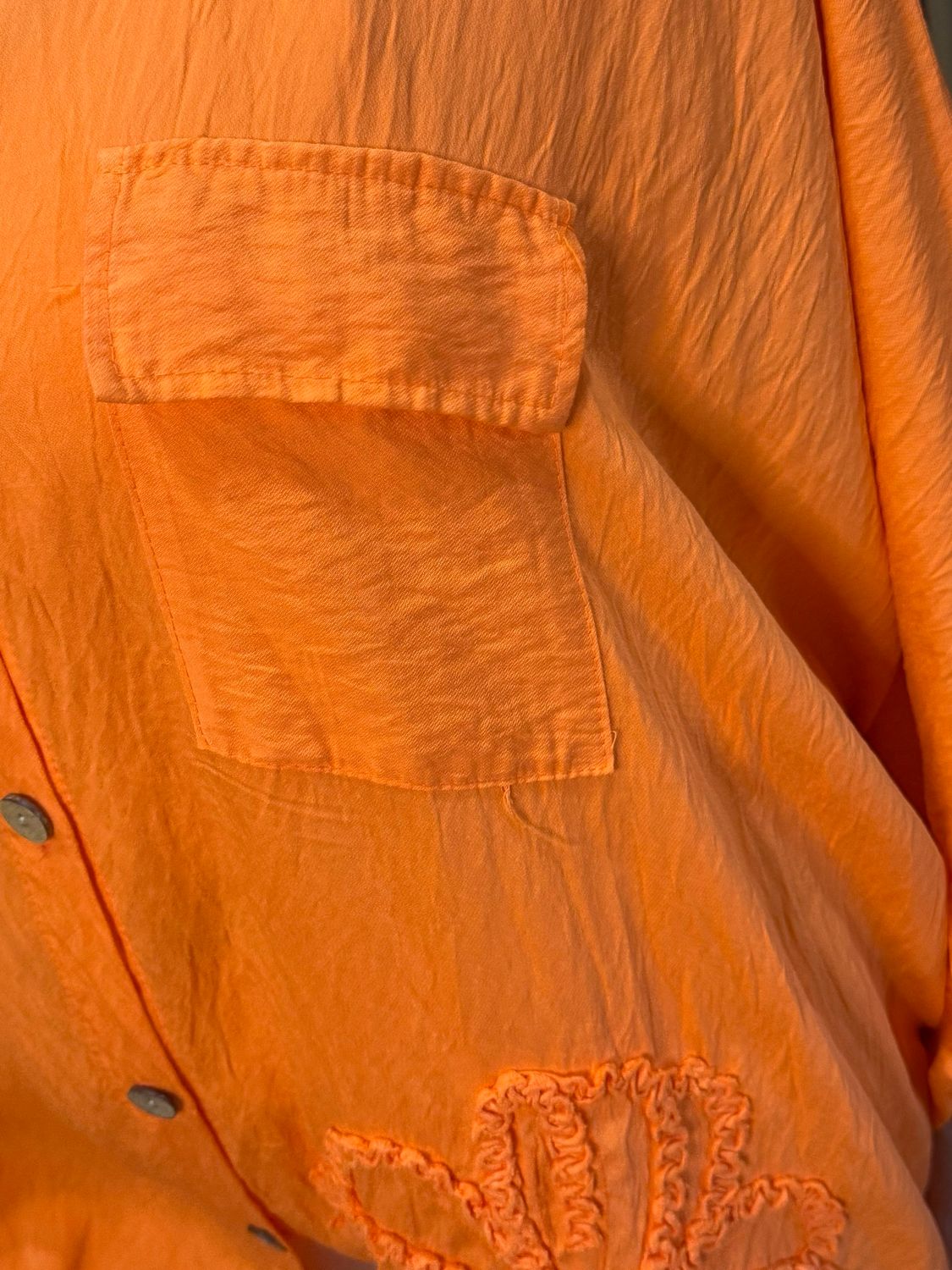 Oversized Floral Shirt Dress - Orange