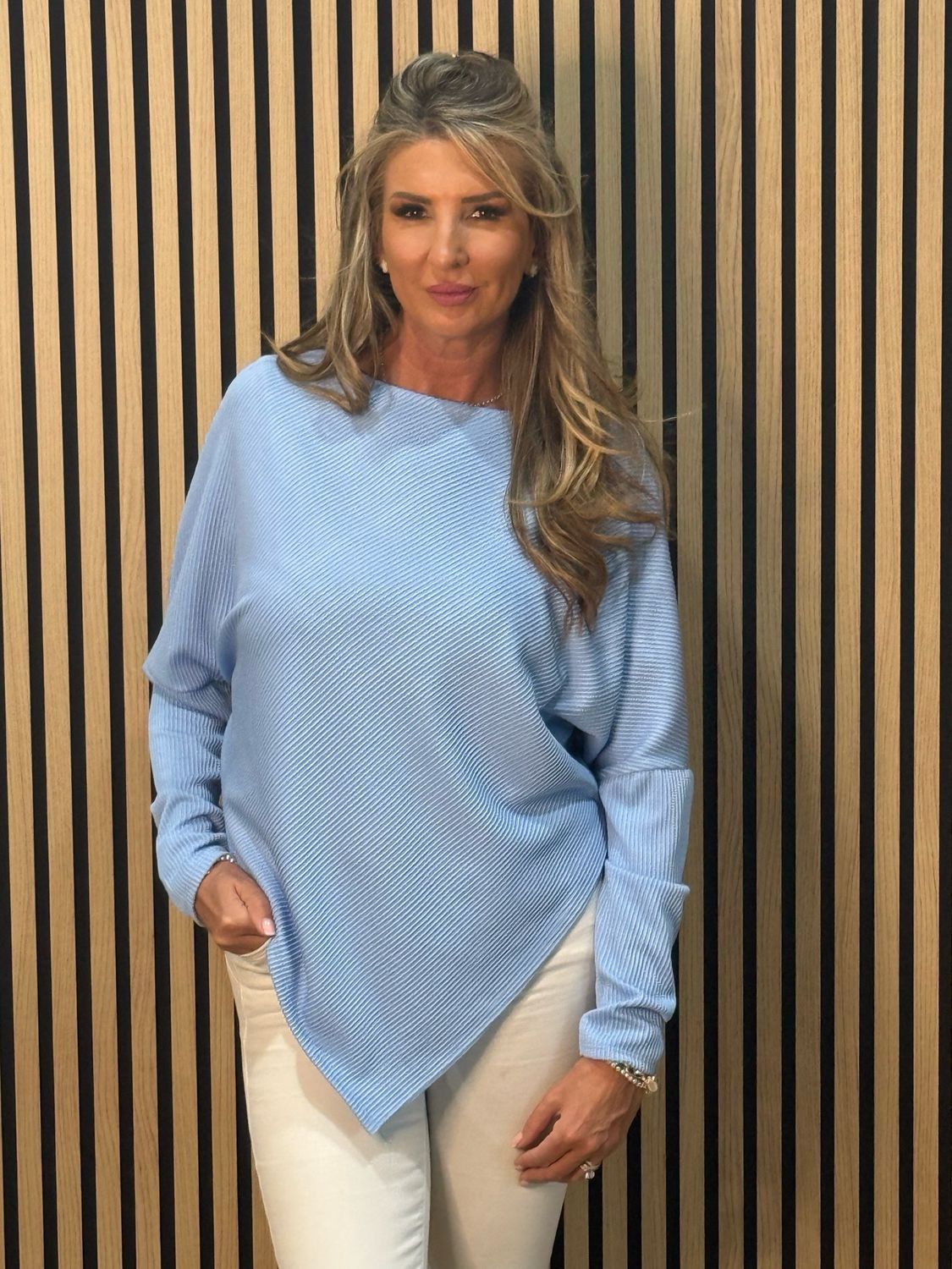 Asymmetric Ribbed Top - Blue