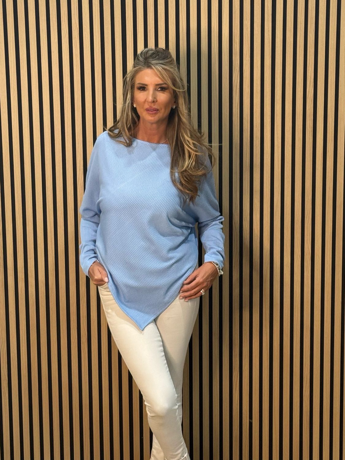 Asymmetric Ribbed Top - Blue