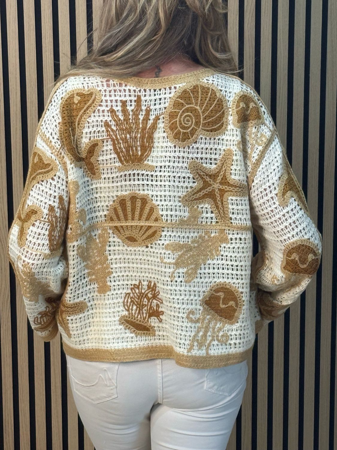 Coastal Cotton Crochet Jumper - Taupe/Beige