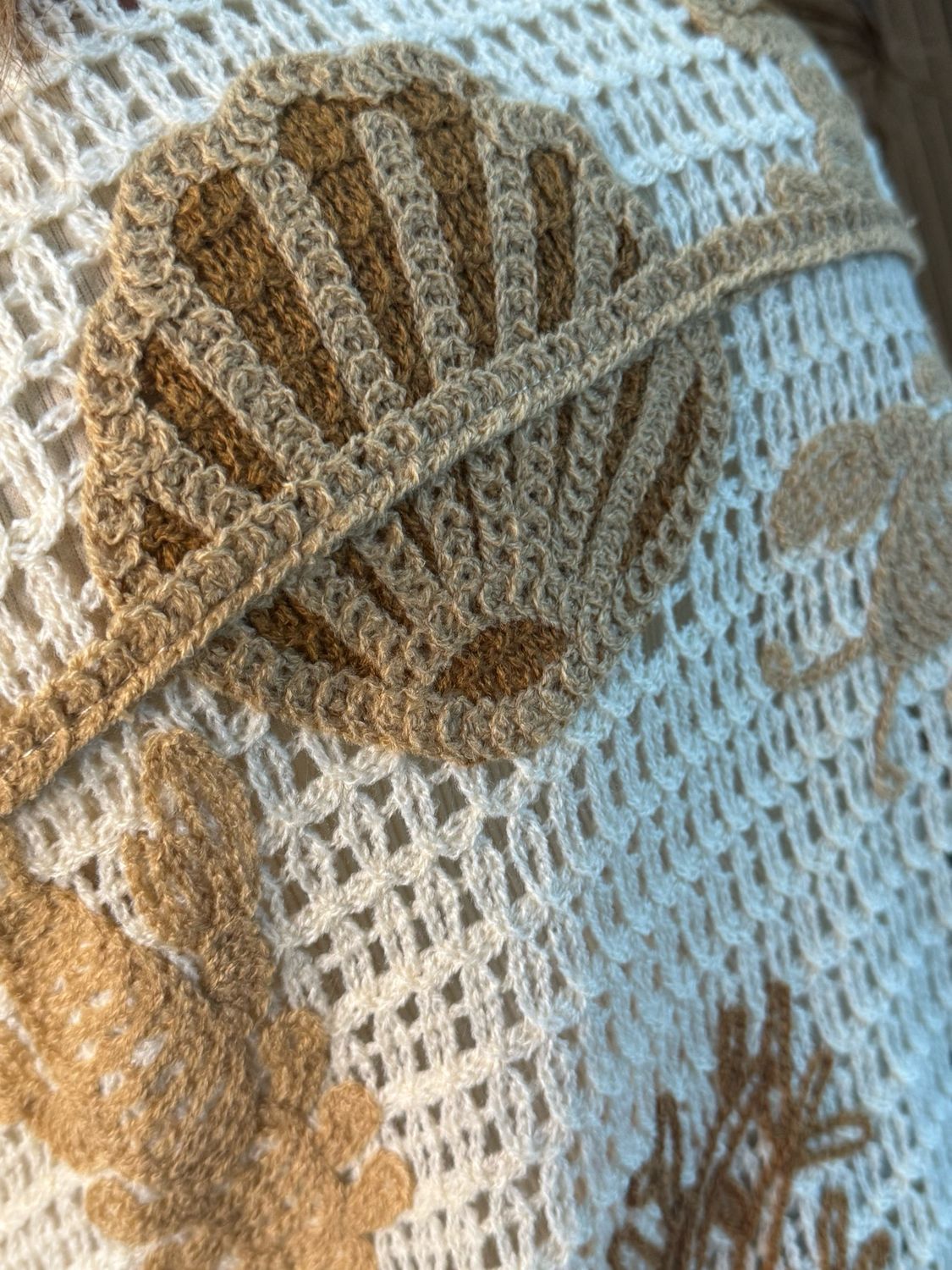 Coastal Cotton Crochet Jumper - Taupe/Beige