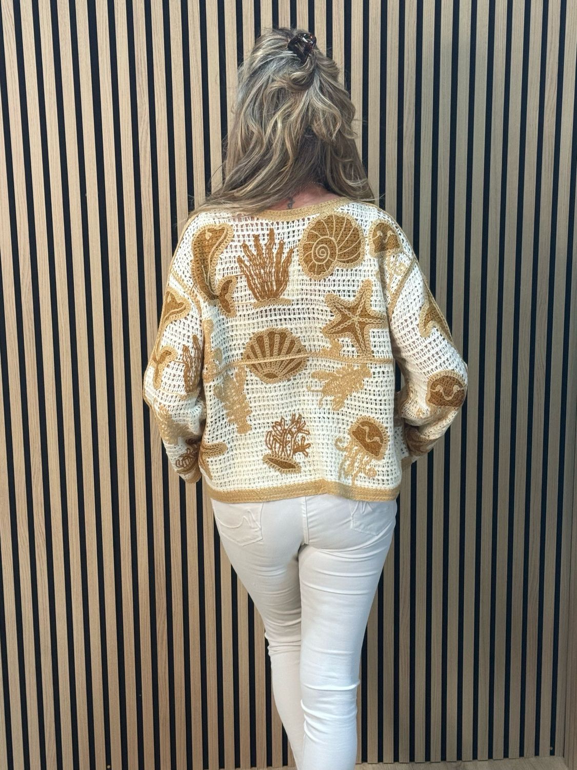 Coastal Cotton Crochet Jumper - Taupe/Beige