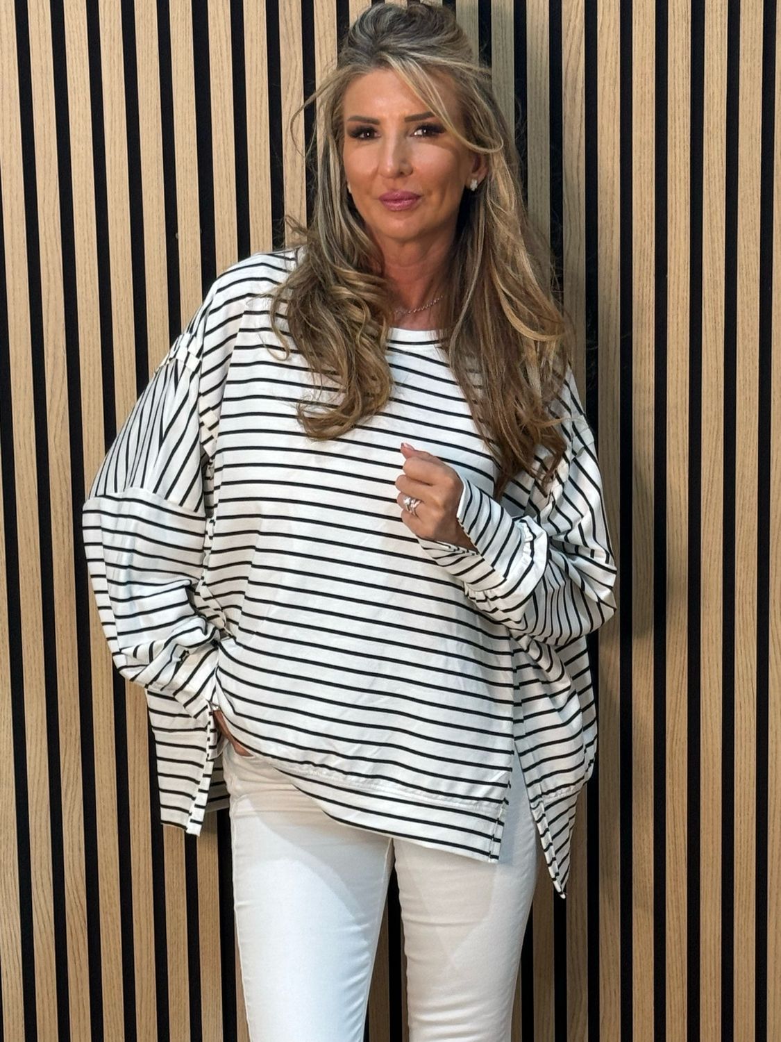 Oversized Cotton Stripe Top - White/Black