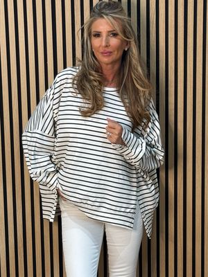 Oversized Cotton Stripe Top - White/Black