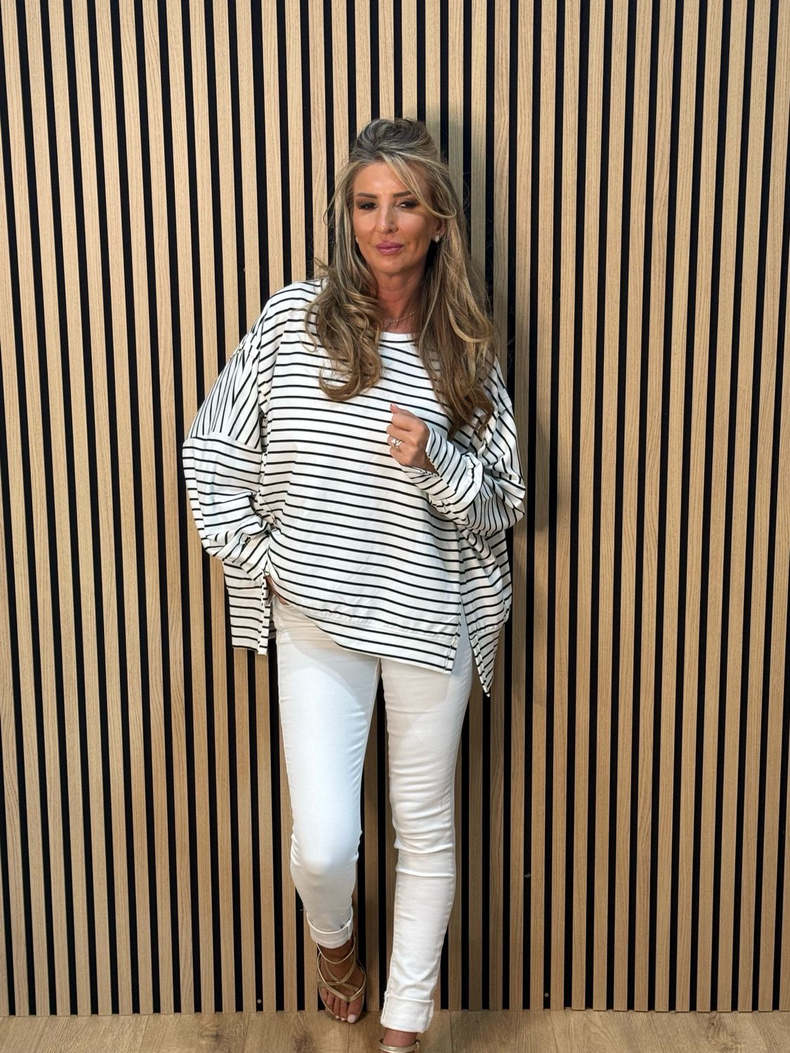 Oversized Cotton Stripe Top - White/Black