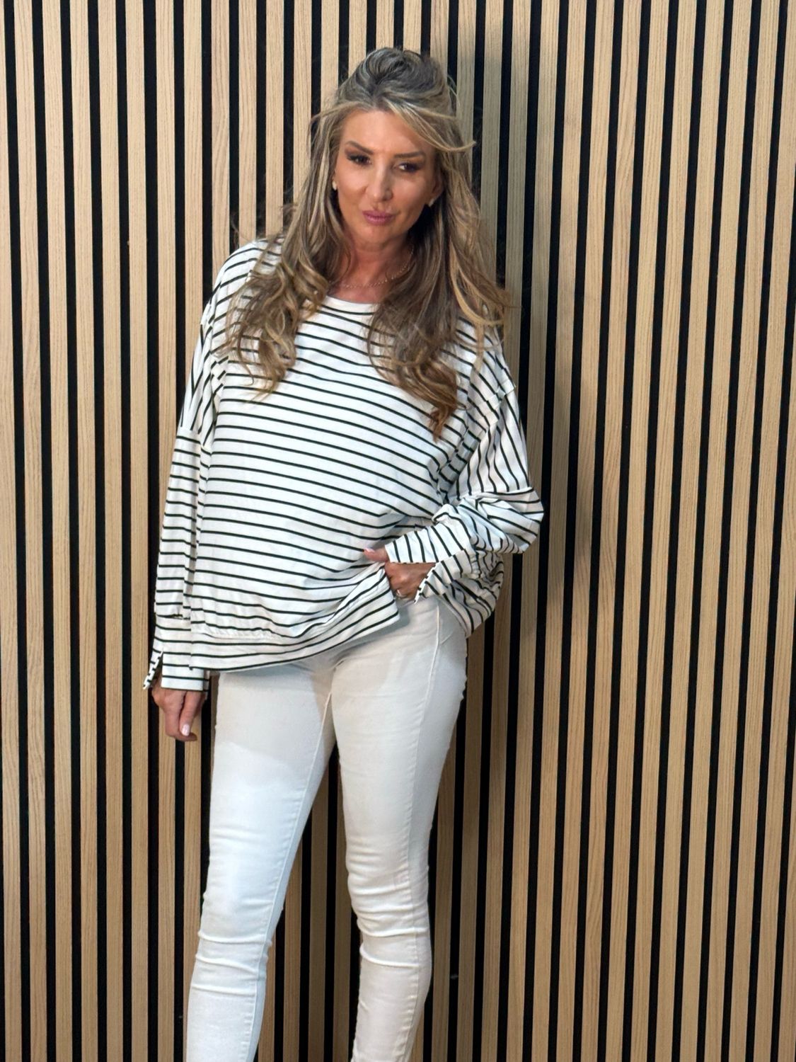 Oversized Cotton Stripe Top - White/Black