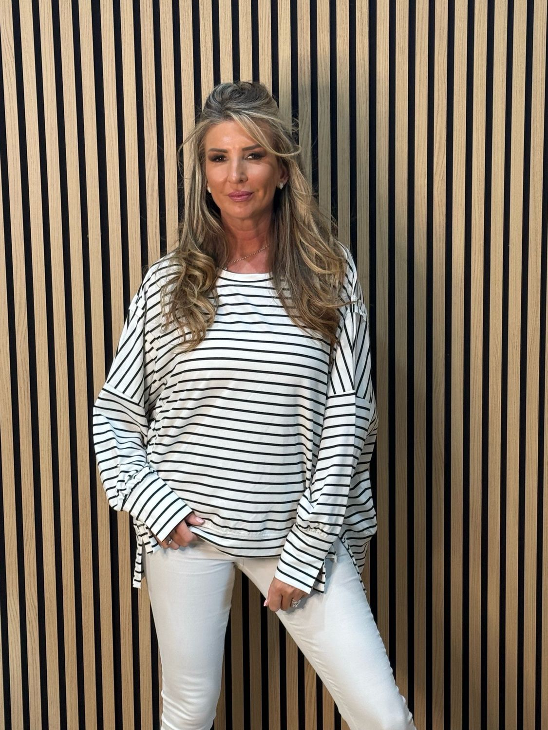 Oversized Cotton Stripe Top - White/Black