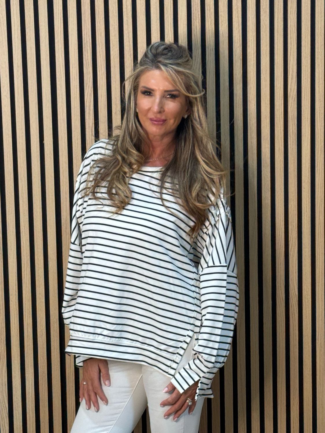 Oversized Cotton Stripe Top - White/Black