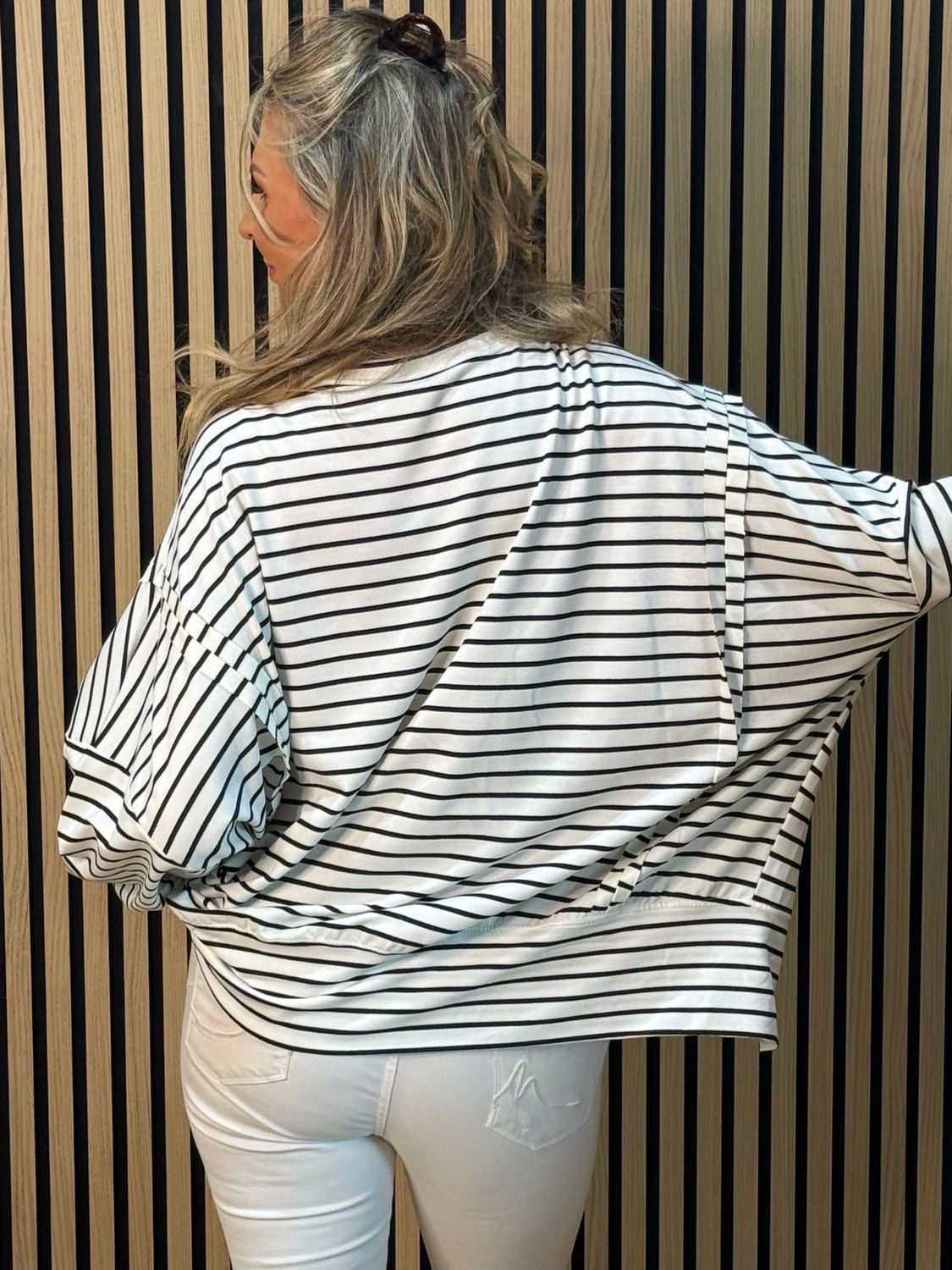 Oversized Cotton Stripe Top - White/Black