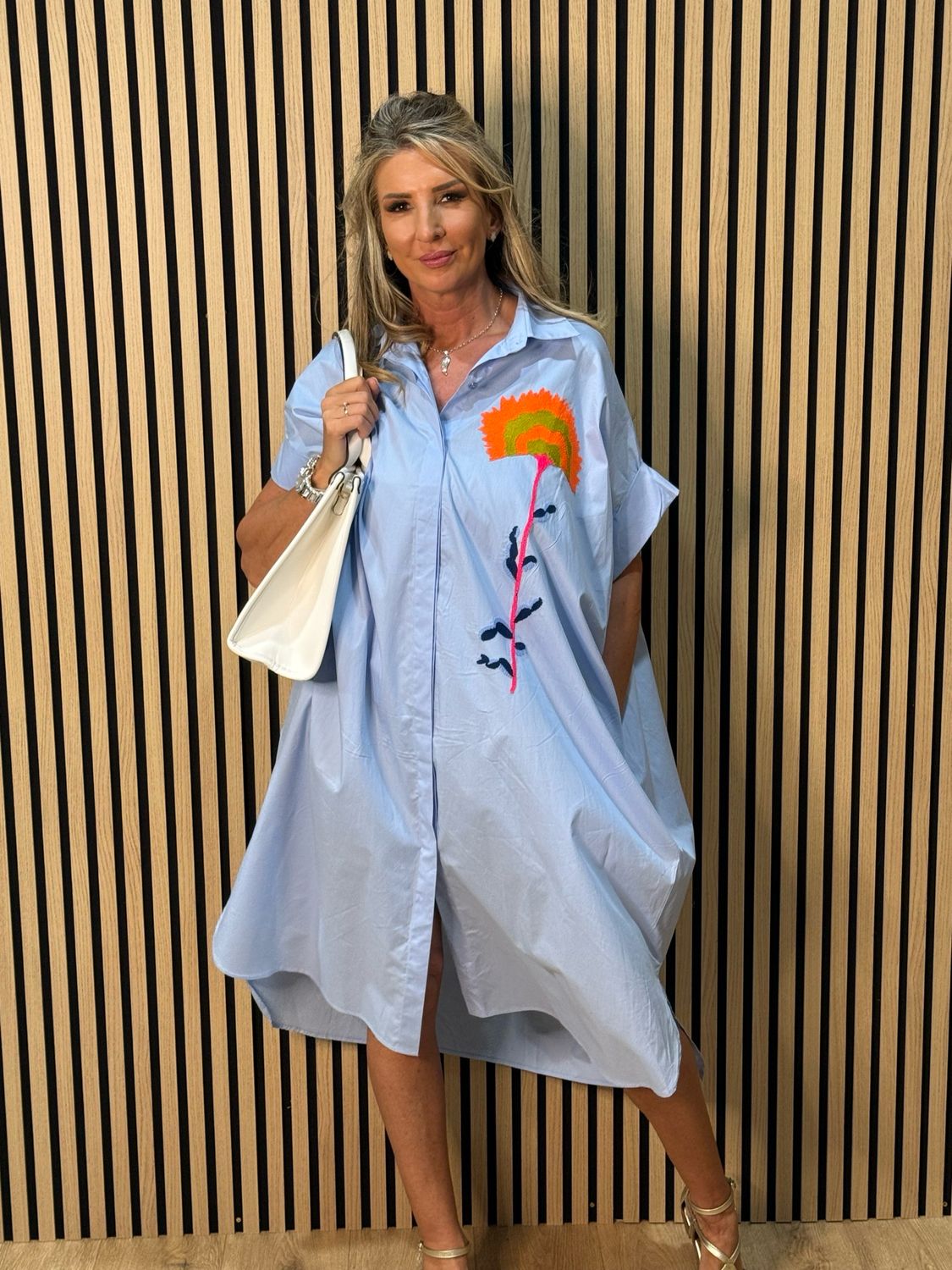 Soleil Cotton Shirt Dress - Blue