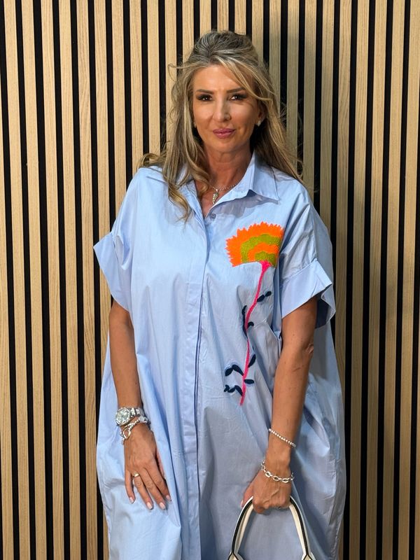 Soleil Cotton Shirt Dress - Blue