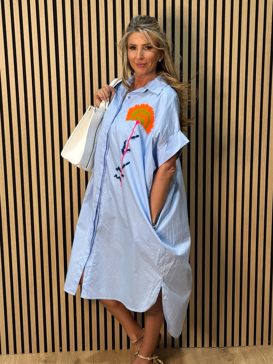 Soleil Cotton Shirt Dress - Blue